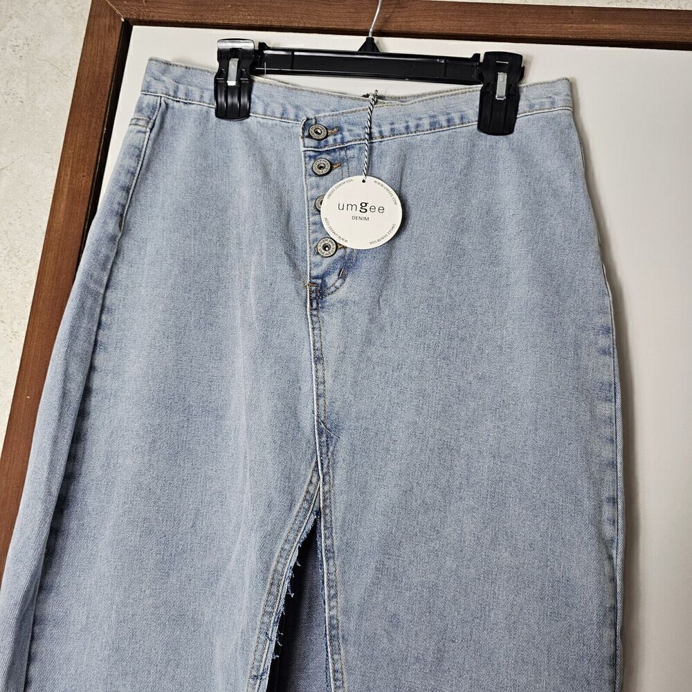 Nwt Umgee Asymmetrical Front Split Denim Skirt Women's Size Large Button Fly - Picture 4 of 8